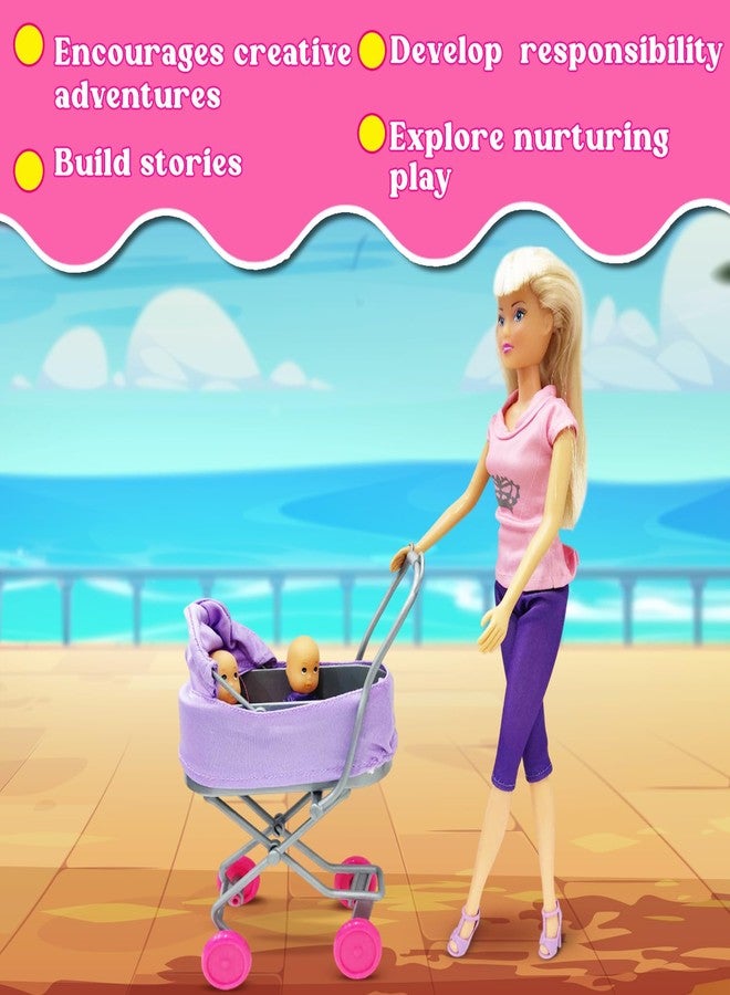 Wembley Steffi Love Sunshine Twins| Pretend Play Set with Baby Stroll and Adorable Twin Babies| Unique16+Baby Accessories| Adorable Role Play Set for Girls Age 3+ (Stylish Steffi in Pink & Purple) - Image 3